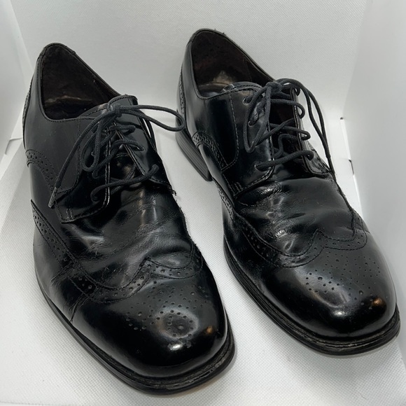 Johnston & Murphy black leather lace up wingtip square front shoes 8 1/2 - Picture 1 of 7